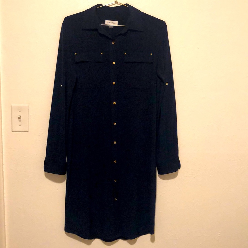 Calvin Klein Convertible Sleeve Button Down Dress
